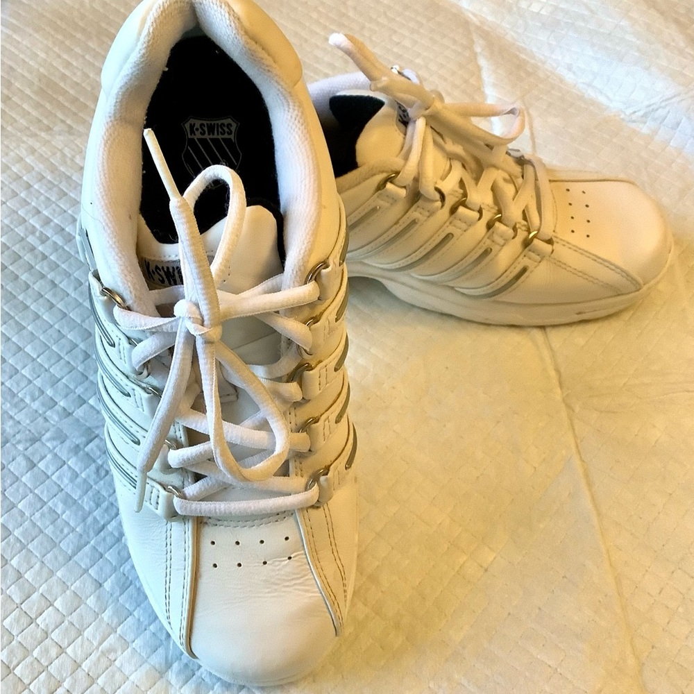 Women’s Tennis, Pickleball, KSwiss, White Athletic Shoes with silver details
